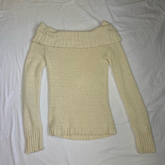 Vtg Y2K 2000s American Eagle Wool Angora Rabbit Hair Off Shoulder Sweater Wmns L - Picture 4 of 7